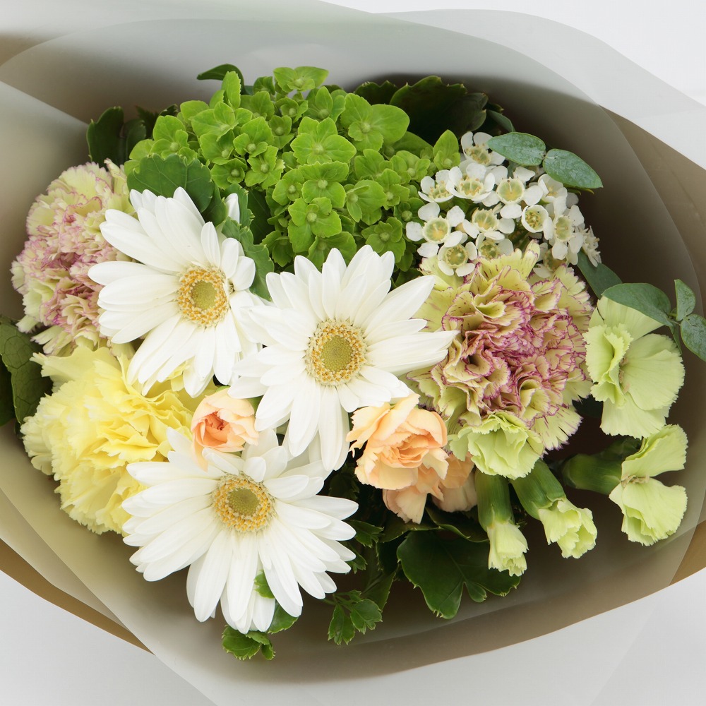 リビングストーン、花束、癒し系作品275/44高級額付き、さし箱付き フローリストおまかせ ブーケ】ボヌール シトラス | イオン北海道 e