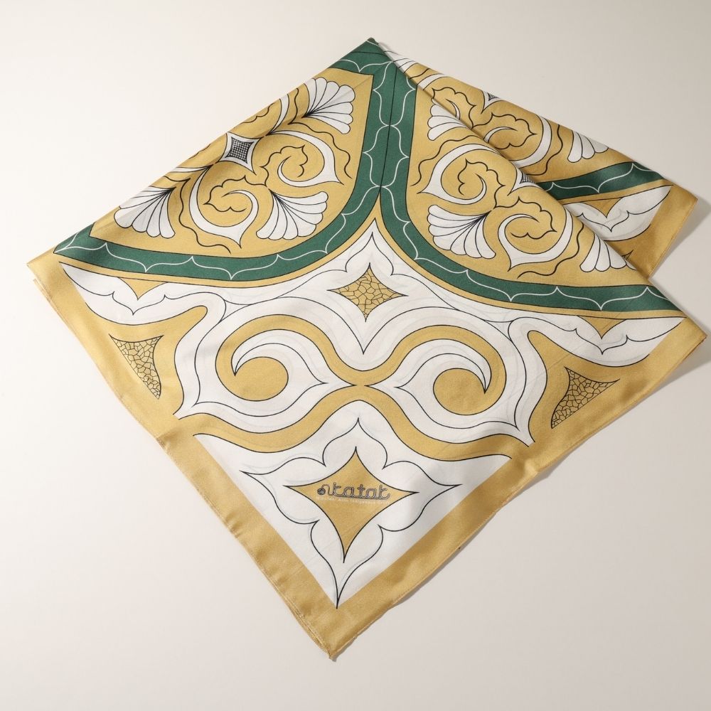 アイヌ文様 シルク スカーフ 90cm×90cm 【関根真紀デザイン】 | イオン