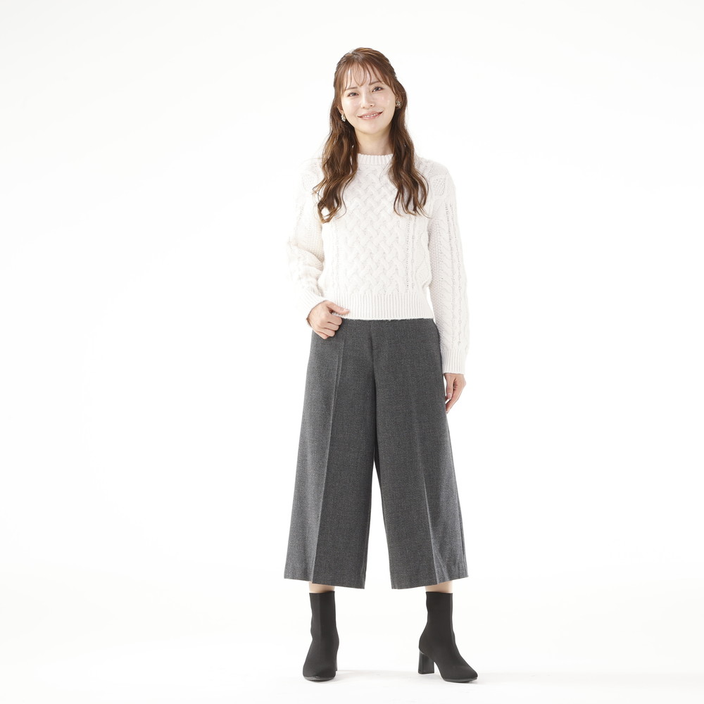 メタリック加工 ワイドクロップドパンツ 両面起毛ワイドクロップドパンツ ウスクロ | イオン北海道 eショップ