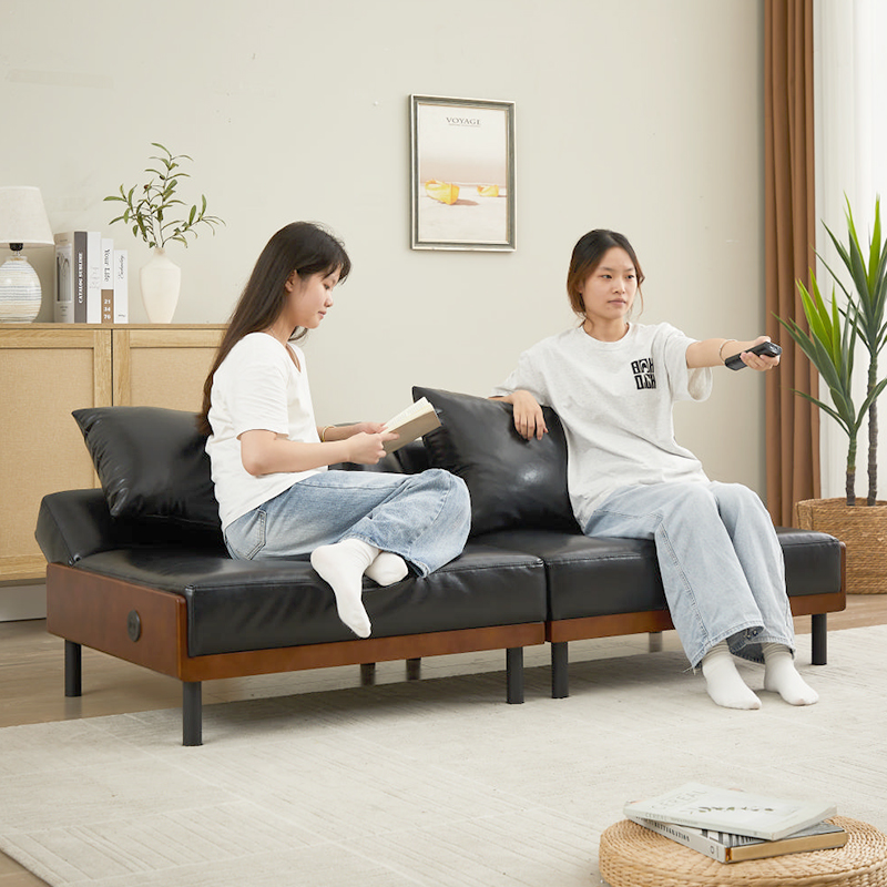⚠️定価30％オフ‼️ ソファベッド ブラック アウトレット】両サイドUSB付き 6WAYソファベッド ブラック | イオン