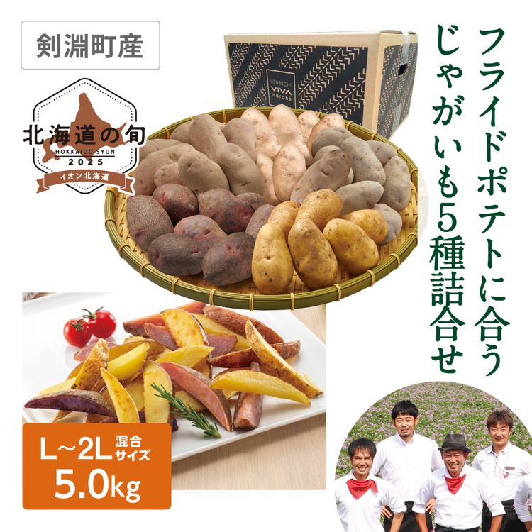 フライドポテトに合うじゃがいも5種詰合せ　5種各LM~2Lサイズ混各1.0kg