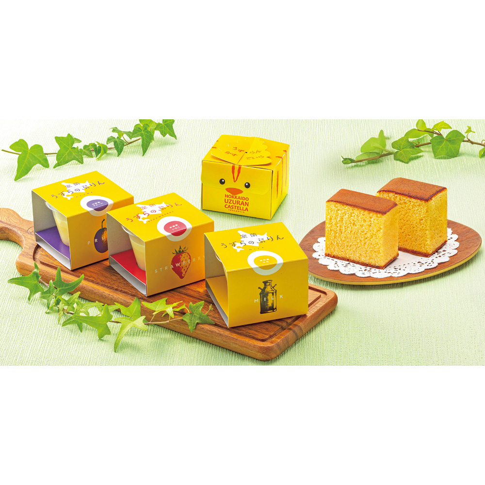 うずらの3種のプリン&カステラキューブセット
