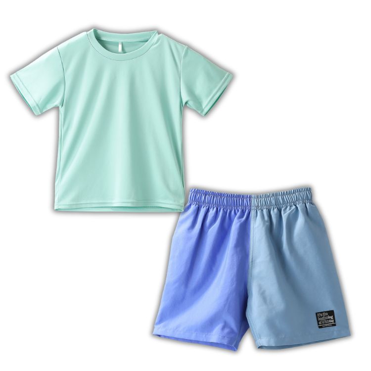 ラッシュTシャツ付き バイカラーサーフパンツ ライトグリーン　110cm