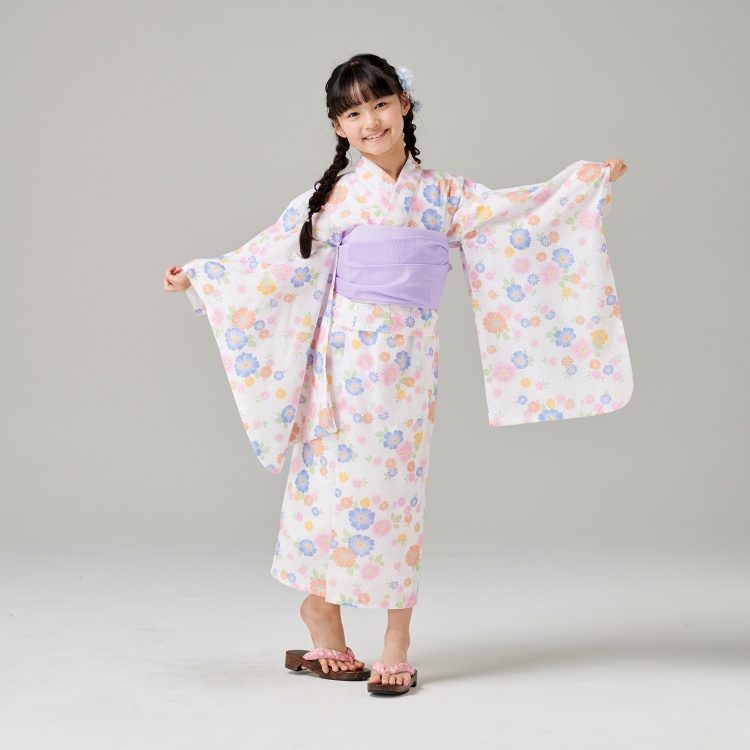 すかあとゆかた 2点セット ≪麻の葉に花≫　120cm