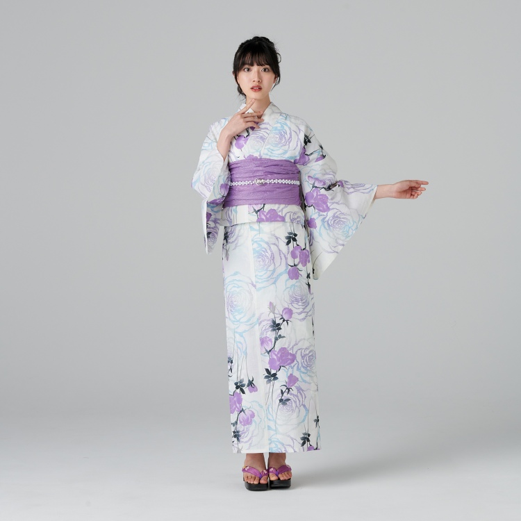 ひんやりゆかた 2点セット ≪ライン薔薇≫　フリーサイズ