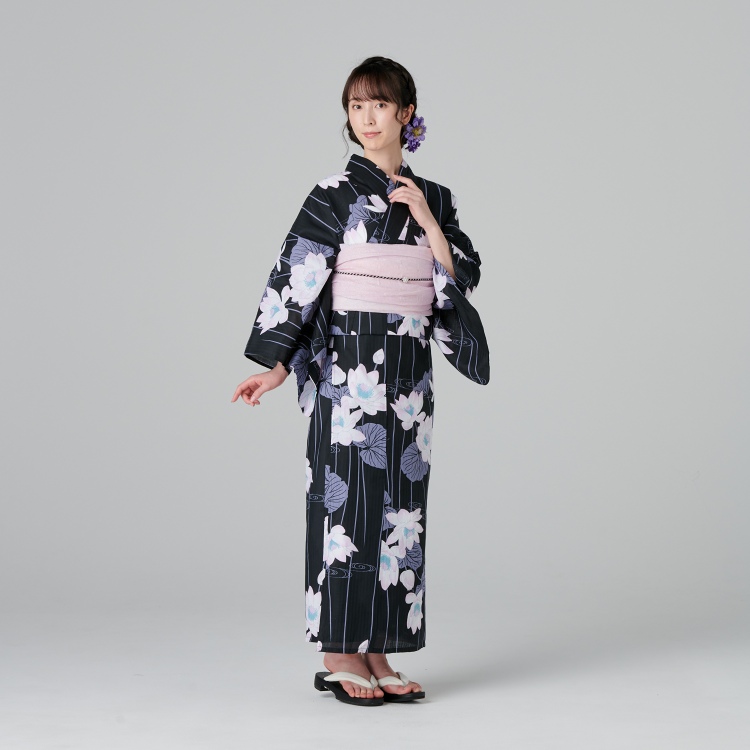 ひんやりゆかた 2点セット ≪蓮の花≫　フリーサイズ