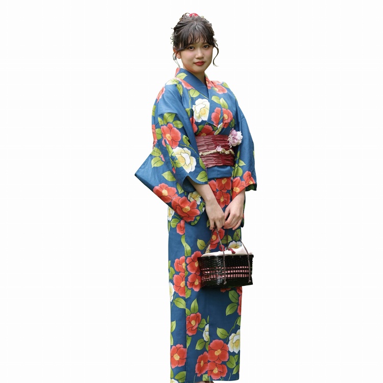 #ナツイロゆかた 2点セット  ≪紅白椿≫　フリーサイズ