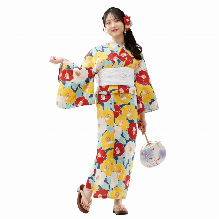 #ナツイロゆかた 2点セット  ≪つばきづくし≫　フリーサイズ