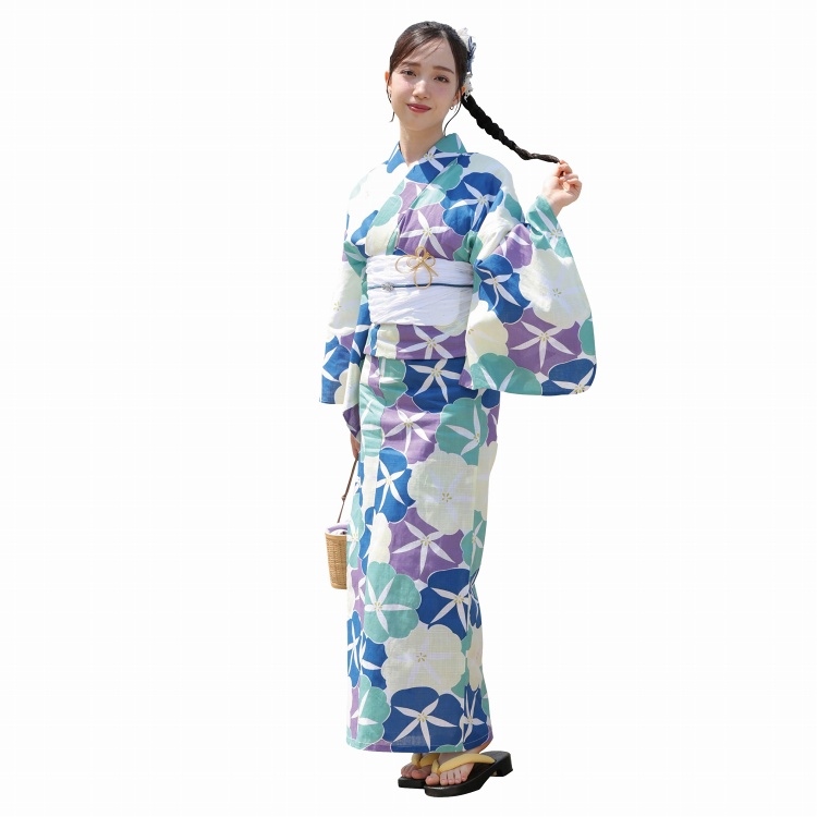 #ナツイロゆかた 2点セット  ≪あさがお≫　フリーサイズ