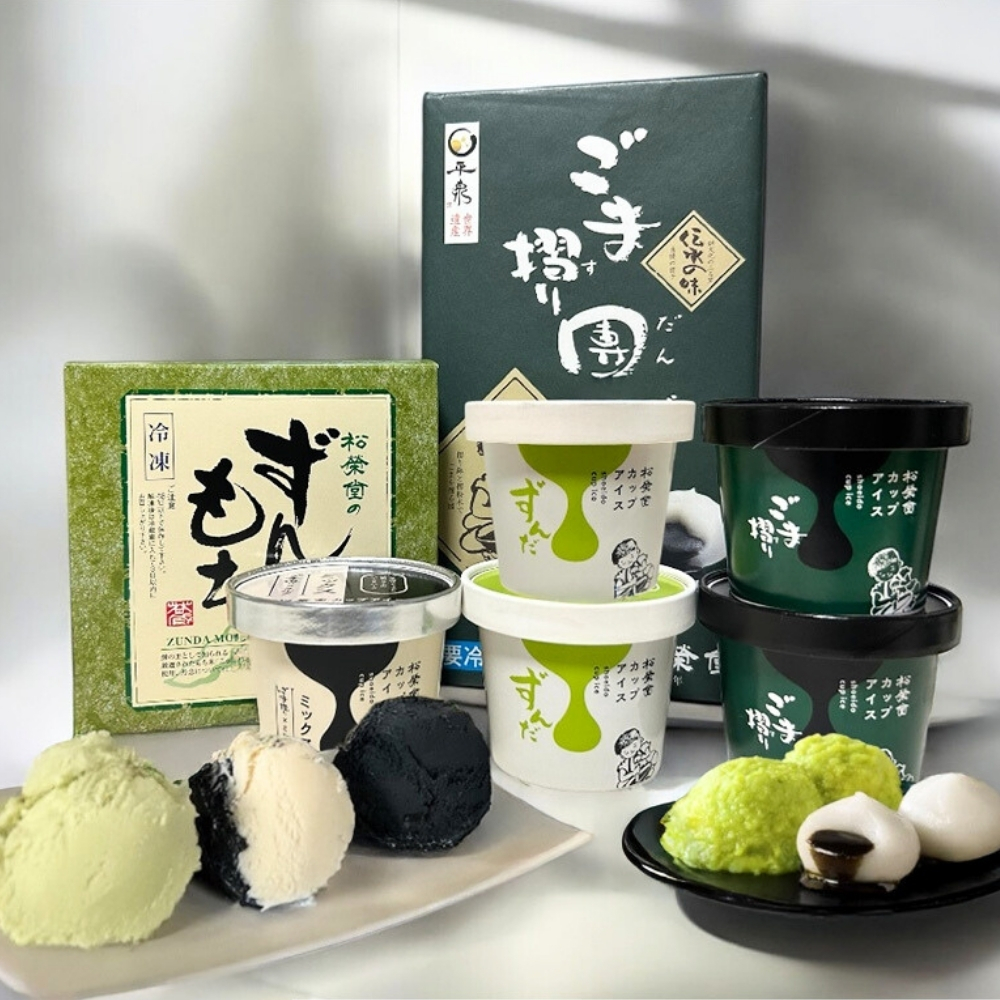 ごま摺り団子・ずんだもち・松栄堂カップアイス詰合せ　1セット