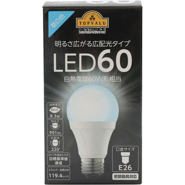 LED電球広配光60W　口金サイズ E26 昼白色