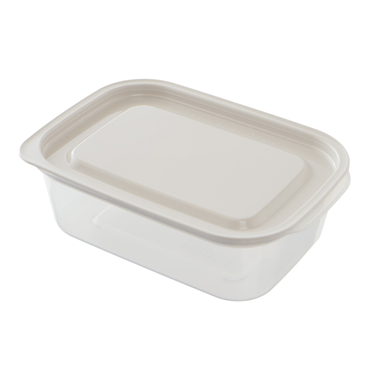 フタをしたままレンジ保存容器 長方形　グレージュ 850ml 2個入