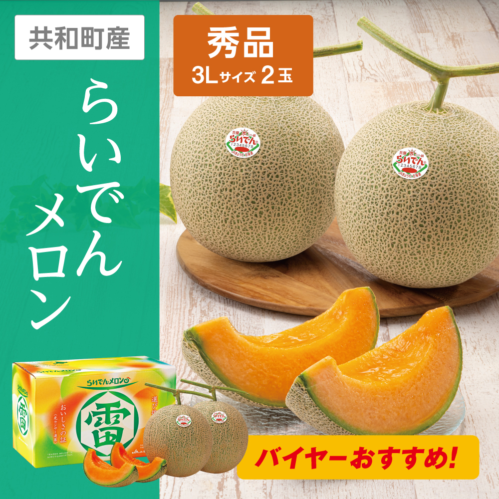 らいでんメロン 秀品 3Lサイズ 赤肉 2個
