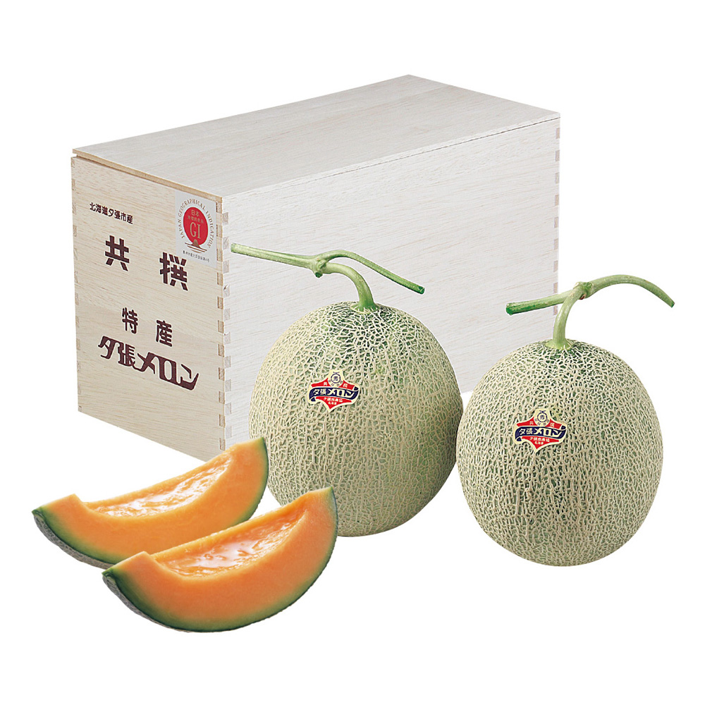 夕張メロン 秀品(木箱入)　3Lサイズ 赤肉 2個
