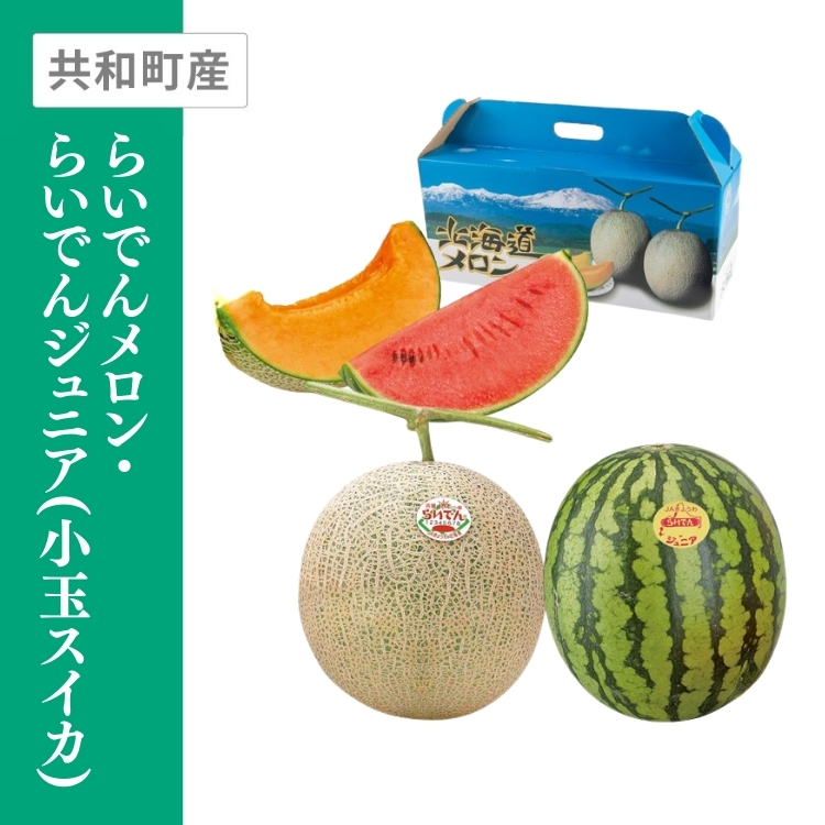 らいでんメロン・らいでんジュニア(小玉スイカ)　らいでんメロン2Lサイズ秀品赤肉1個 らいでんジュニアLサイズ秀品1個