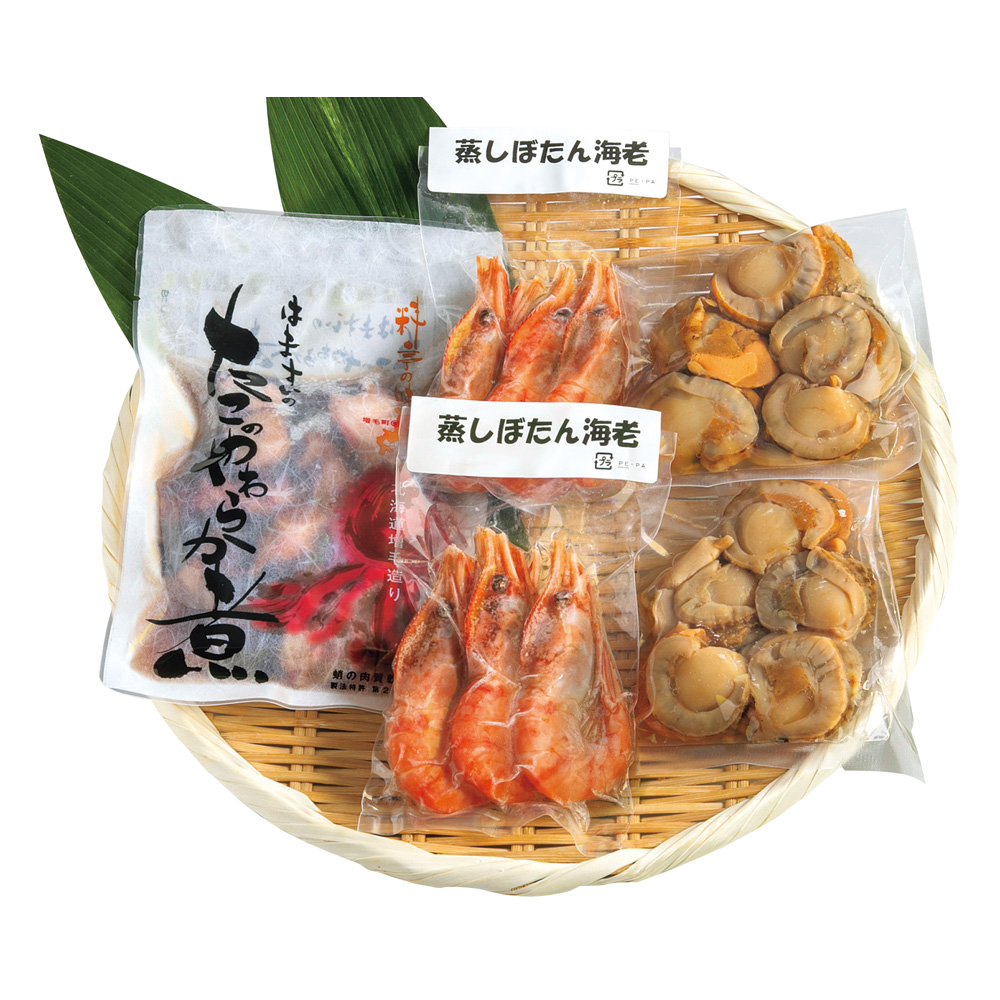 ほたて煮つけ&たこのやわらか煮&蒸しぼたん海老セット