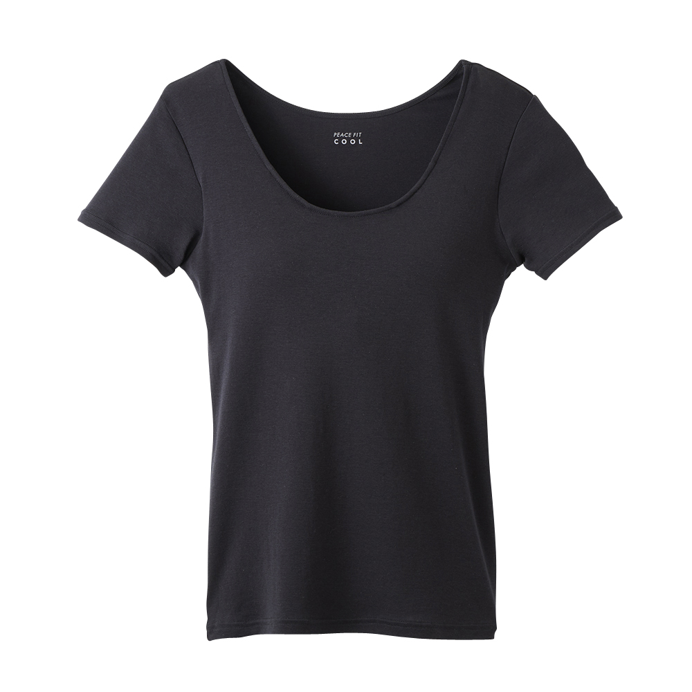 PEACE FIT COOLコットン出し入れカップ付3分袖 クロ