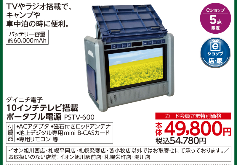 ダイニチ電子 10インチテレビ搭載ポータブル電源 PSTV-600