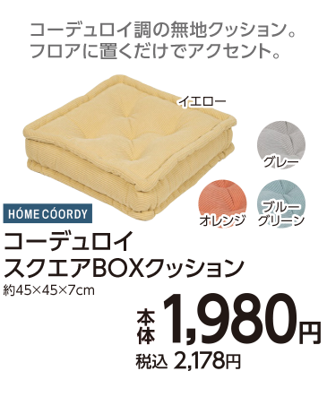 コーデュロイ　スクエアBOXクッション
