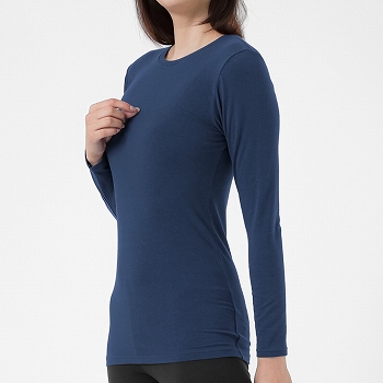 トップバリュ　レディス　ピースフィットＷＡＲＭコットンストレッチ　長袖Ｔシャツ　Ａアオ